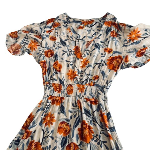 The Label By Anthropologie  Orange V-Neck Tiered  Floral Maxi Dress Size L - Picture 7 of 14